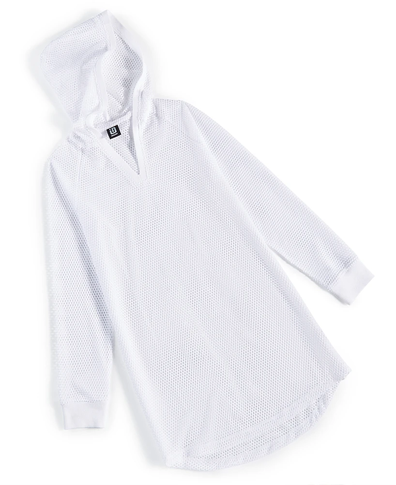 Id Ideology Big Girls Mesh Long-Sleeve Hooded Cover-Up, Created for Macy's