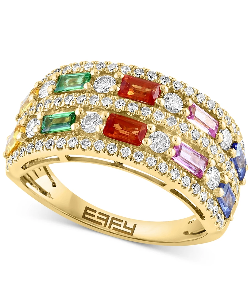 Effy Multi-Gemstone (7/8 ct. t.w.) & Diamond (5/8 ct. t.w.) Double Row Statement Ring in 14k Gold