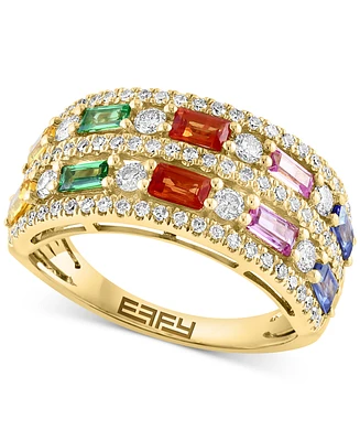 Effy Multi-Gemstone (7/8 ct. t.w.) & Diamond (5/8 ct. t.w.) Double Row Statement Ring in 14k Gold