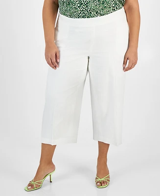 Bar Iii Plus High Rise Pull-On Linen-Blend Cropped Pants, Created for Macy's
