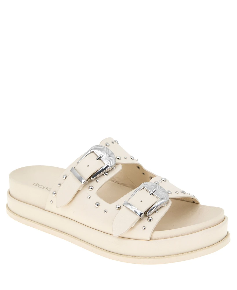 BCBGeneration Women's Barah Chunky Footbed Double Buckle Slip-On Sandals