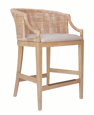 Martha Stewart Playa 23" Handcrafted Rattan Solid Wood Counter Stool