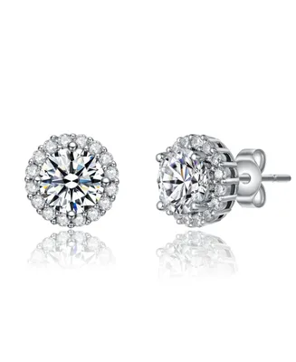 Elegant Round Stud Earrings with Clear Cubic Zirconia