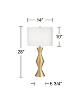 Elka Modern Glam Luxury Table Lamp 28" Tall Brass Golden Geometric Angular Metal White Drum Shade Decor for Bedroom Living Room House Home Bedside Nig
