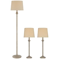 Carter Traditional 3 Piece Table Floor Lamp Set Beige Metal Cream Fabric Tapered Drum Shade Decor for Living Room Bedroom House Bedside Nightstand Hom