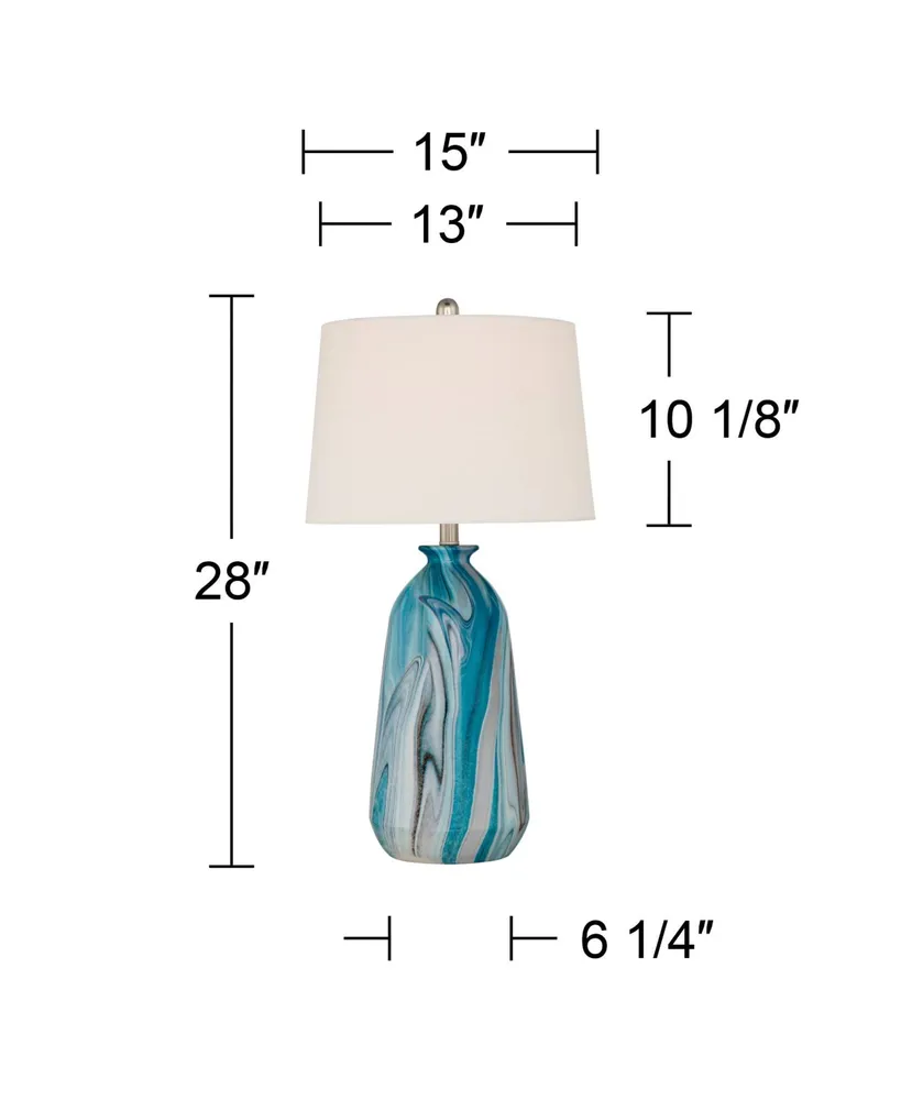 Carlton Modern Coastal Table Lamps 28" Tall Set of 2 Swirling Blue Faux Marble White Tapered Drum Shade for Bedroom Living Room House Home Bedside Nig
