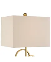 Saul Modern Table Lamp 26" High Brass Gold Metal Open Rings Oatmeal Fabric Rectangular Box Shade Decor for Bedroom Living Room House Home Bedside Nigh