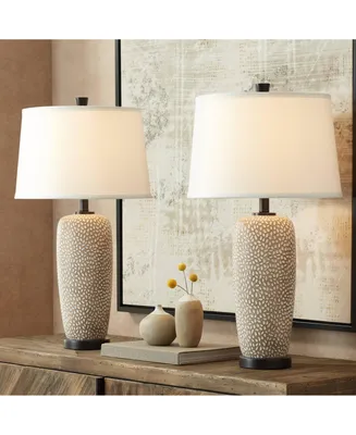 Anna 27 1/4" Tall Modern Coastal Table Lamps Set of 2 Beige Pebbled Fabric White Shade Living Room Bedroom Bedside Nightstand House Office Home Readin