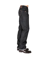 Men's Relaxed Straight Leg Premium Denim Jeans Black Coated Throwback Style Zipper Trim Pockets