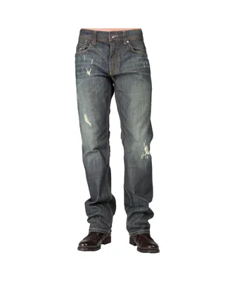 Men's Relaxed Straight Distressed Vintage like Tint & Whisker Denim Jeans