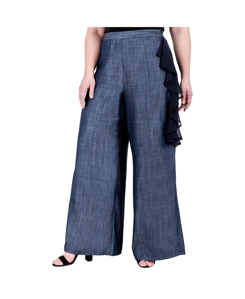 Women's Plus Tencel Side Seam Ruffle Palazzo Pants