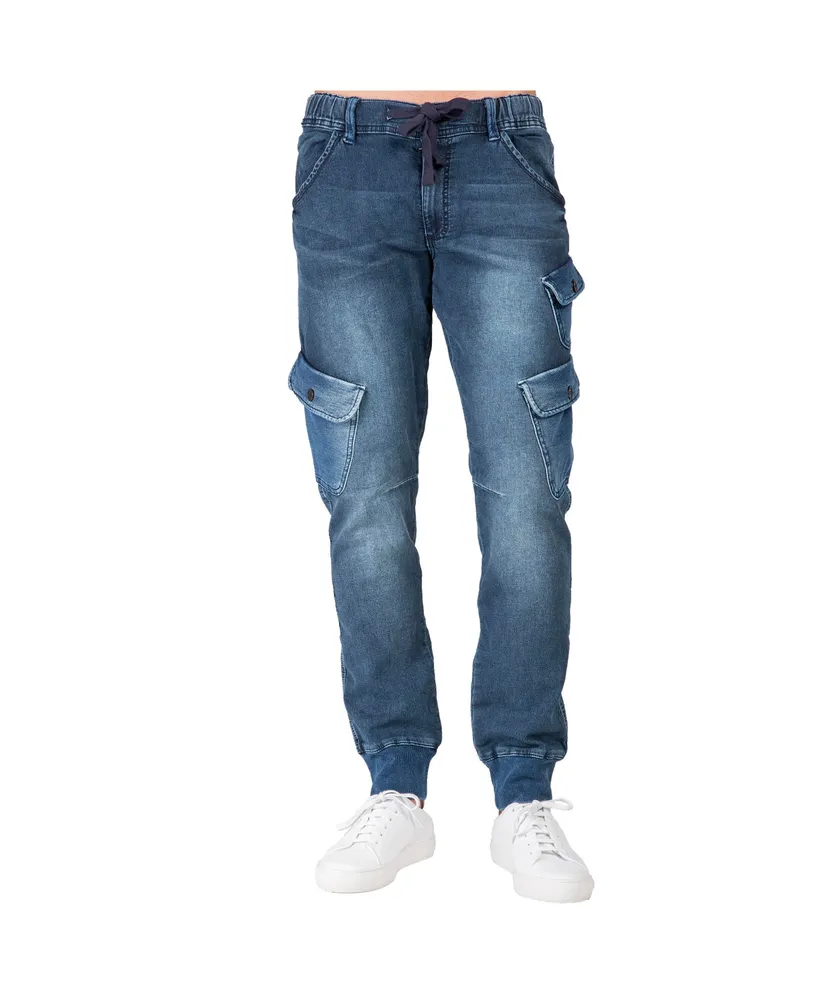 Men's Premium Knit Denim Jogger Jeans with Cargo Pockets