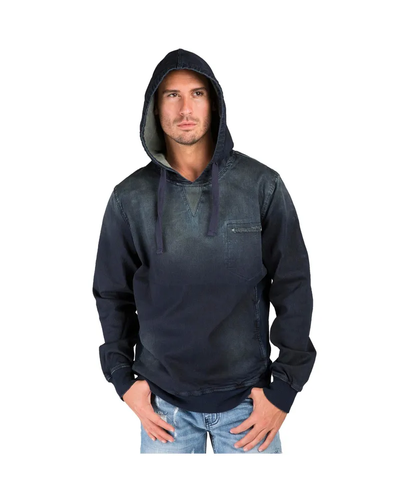 Men's Hand Crafted Wash Knit Denim Pullover Hoodie Sweatshirt