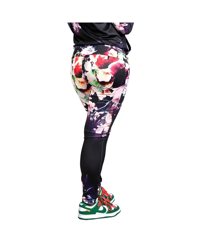 Women's Curvy Fit Active Floral Print Poly Tricot Leggings