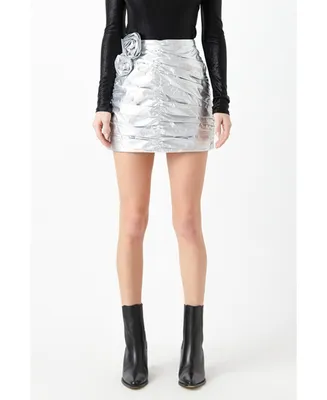 Women's Silver Shirring Mini Skirt