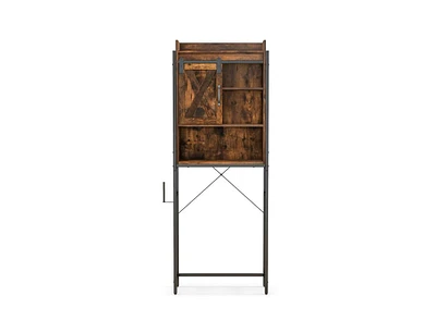 4-Tier Multifunctional Toilet Storage Cabinet with Adjustable Shelf and Sliding Barn Door