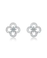 Elegant White Gold Plated with Clear Cubic Zirconia Flower Shaped Stud Earrings