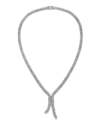 Sterling Silver White Gold Plated with Clear Round Cubic Zirconia Three-Row Cluster Necklace