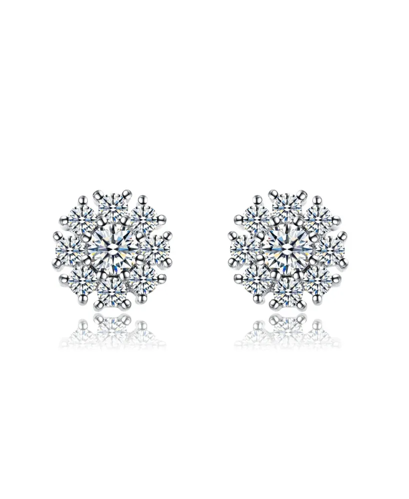 White Gold Plated with Cubic Zirconia Snowflake Cluster Stud Earrings