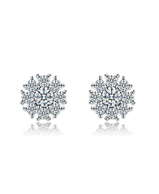 White Gold Plated with Cubic Zirconia Snowflake Cluster Stud Earrings