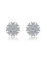 White Gold Plated with Cubic Zirconia Snowflake Cluster Stud Earrings