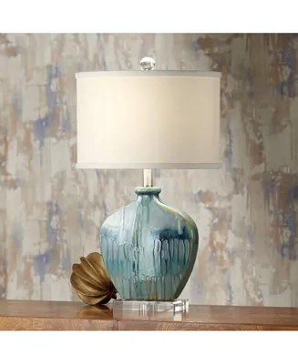 Mia 25" High Mid Century Modern Coastal Table Lamp Blue Drip Ceramic Single Off