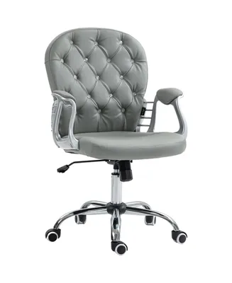 Vinsetto Button Tufted Home Office Chair with Adjustable Height Armrests