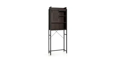 4-Tier Multifunctional Toilet Storage Cabinet with Adjustable Shelf and Sliding Barn Door