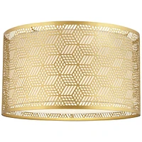 Gold Finish Laser Cut Metal Large Drum Lamp Shade 17" Top x 17" Bottom x 10" High (Spider) Replacement - Spring crest