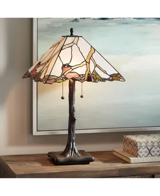 Southwestern Tiffany Style Table Lamp 26" High Dark Bronze Brown Cherry Blossom Antique Stained Glass Shade Decor for Living Room Bedroom House Bedsid