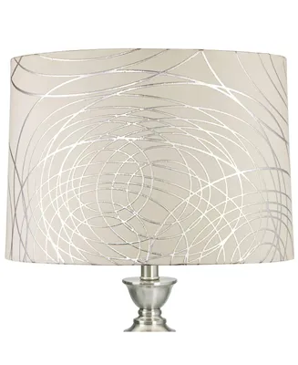 Off-White with Silver Circles Medium Drum Lamp Shade 15" Top x 16" Bottom x 11" High (Spider) Replacement with Harp and Finial - Spring crest