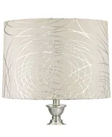 Off-White with Silver Circles Medium Drum Lamp Shade 15" Top x 16" Bottom x 11" High (Spider) Replacement with Harp and Finial - Spring crest