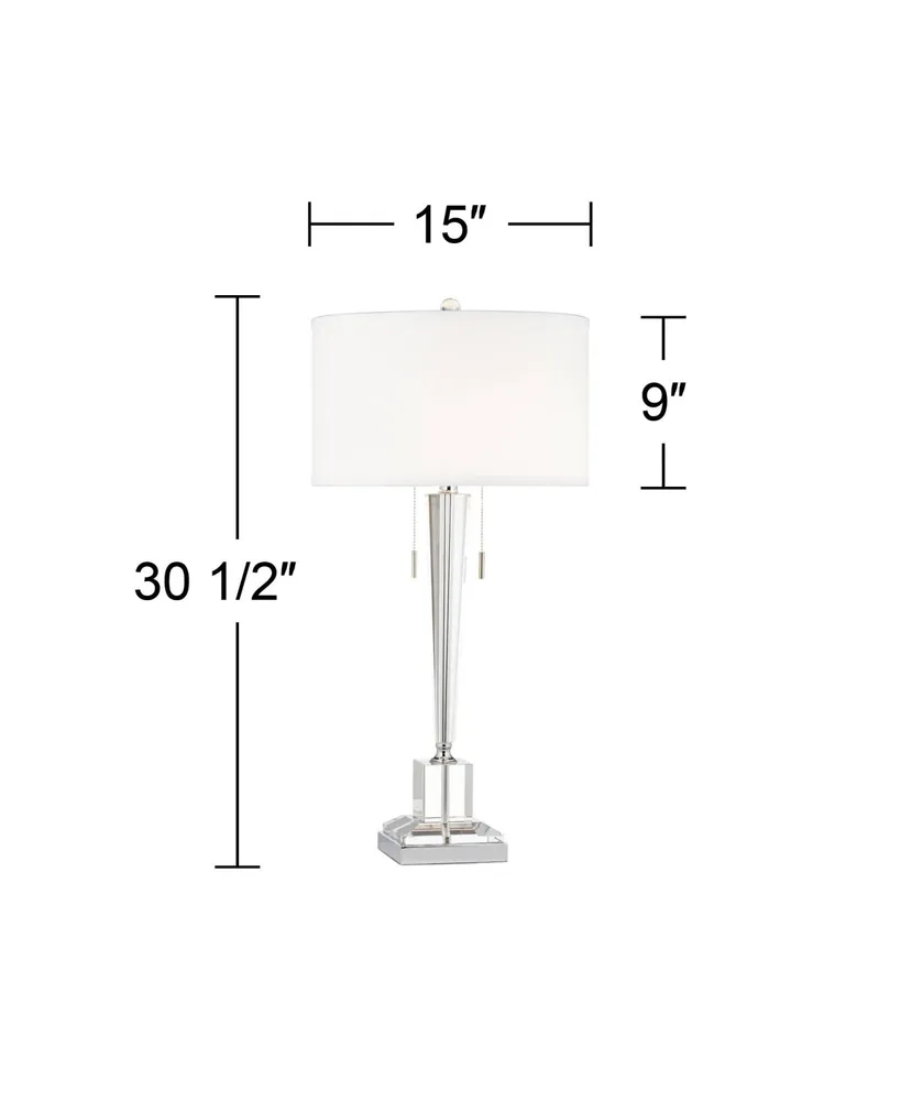 Renee Modern Art Deco Table Lamp 30 1/2" Tall Clear Crystal Glass Tapered Column White Drum Shade for Bedroom Living Room House Bedside Nightstand Hom