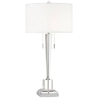 Renee Modern Art Deco Table Lamp 30 1/2" Tall Clear Crystal Glass Tapered Column White Drum Shade for Bedroom Living Room House Bedside Nightstand Hom