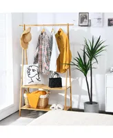 Bamboo Clothes Hanging Rack with 2-Tier Storage Shelf for Entryway Bedroom-Natural