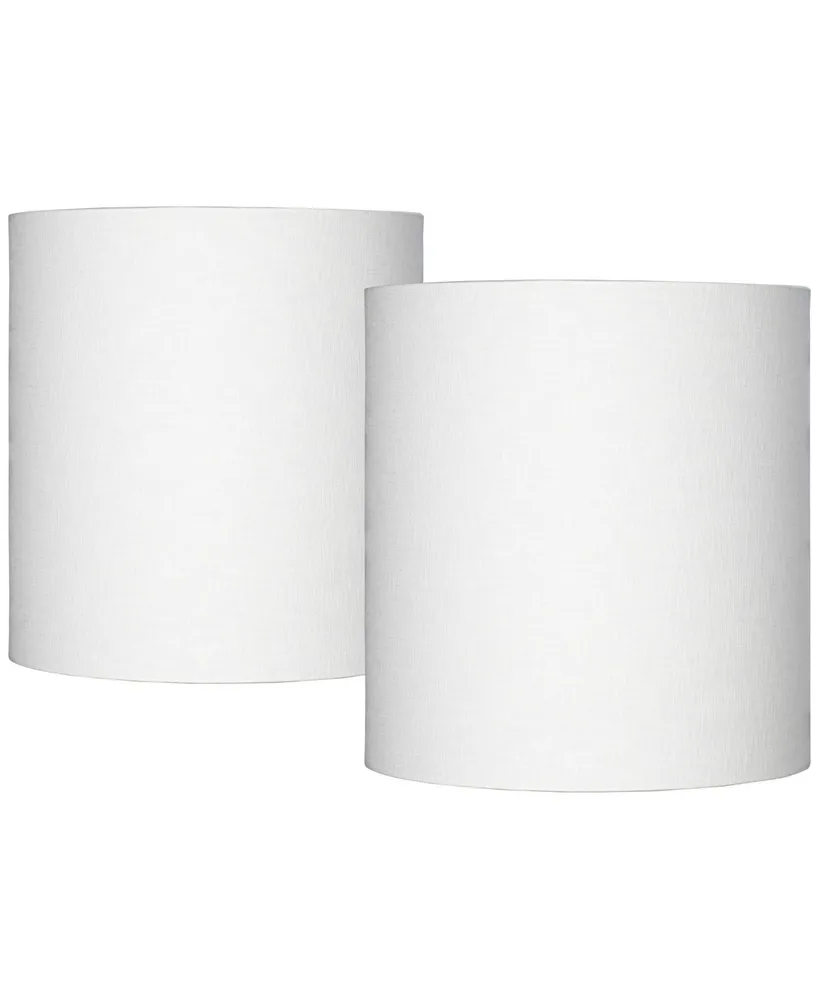 Set of 2 Hardback Tall Drum Lamp Shades White Medium 14" Top x 14" Bottom x 15" High Spider with Replacement Harp and Finial Fitting - Spring crest