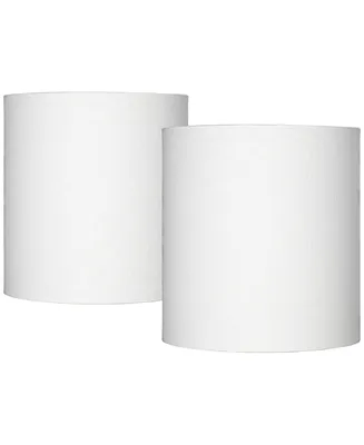 Set of 2 Hardback Tall Drum Lamp Shades White Medium 14" Top x 14" Bottom x 15" High Spider with Replacement Harp and Finial Fitting - Spring crest