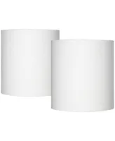 Set of 2 Hardback Tall Drum Lamp Shades White Medium 14" Top x 14" Bottom x 15" High Spider with Replacement Harp and Finial Fitting - Spring crest