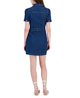 Tinsel Juniors' Button-Up Short-Sleeve Denim Mini Dress