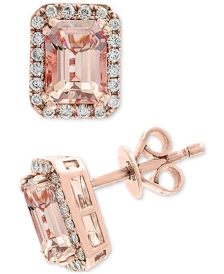 Effy Morganite (1-7/8 ct. t.w.) & Diamond (1/4 ct. t.w.) Halo Stud Earrings in 14k Rose Gold