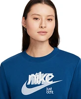 Nike Women's Sportswear Club French Terry Graphic Crewneck Fleece Sweatshirt