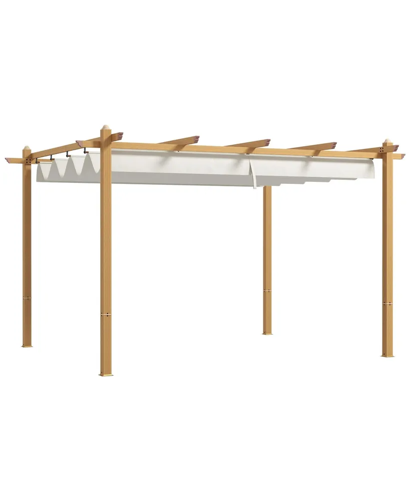 Outsunny 10'x12' Retractable Pergola with Wood Grain Aluminum Frame