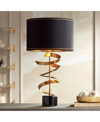 Twist Modern Table Lamp 31" Tall Sculptural Brass Gold Metal Marble Black Drum Shade with Gold Liner Decor Bedroom Living Room Nightstand Bedside Nigh