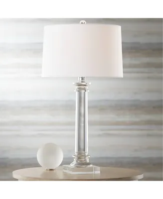 28 1/2" Tall Column Modern Glam Luxury End Table Lamp Clear Crystal Single White Shade Living Room Bedroom Bedside Nightstand House Office Home Readin