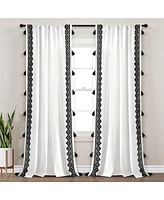 Aztec Diamond Border Tassel Window Curtain Panels Off White/Black Single 52X84