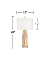 Bravo Modern Table Lamp 28" Tall Champagne Gold Diamond Geometric Cut White Drum Shade Decor for Bedroom Living Room House Home Bedside Nightstand Off