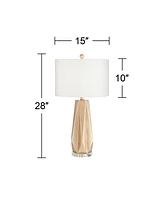 Bravo Modern Table Lamp 28" Tall Champagne Gold Diamond Geometric Cut White Drum Shade Decor for Bedroom Living Room House Home Bedside Nightstand Off