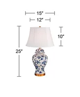 Traditional Asian Chinese Style Table Lamp 25" High Crackle Ceramic Blue White Temple Jar Bell Shade Decor for Living Room Bedroom House Bedside Night