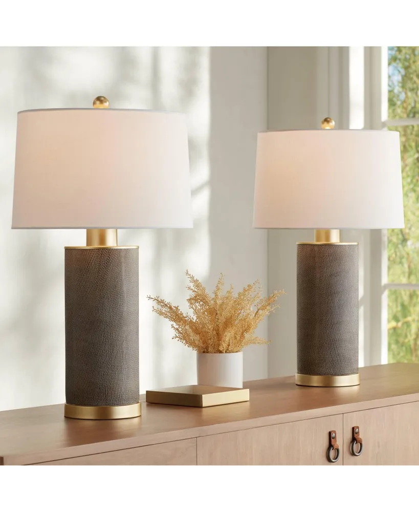 Gilson 24 3/4" High Modern Glam Luxe Table Lamps Set of 2 Gold Textured Gray Finish Ceramic Fabric White Shade Living Room Bedroom Bedside Nightstand