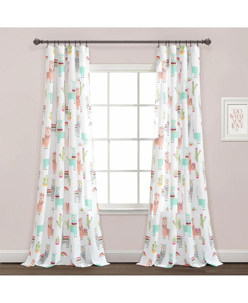 Southwest Llama Cactus Window Curtain Panels White/Blush 52x84 Set